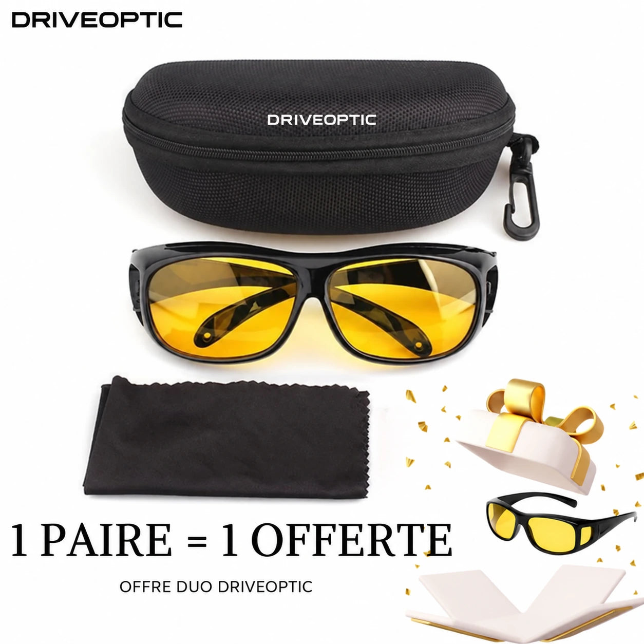 Lunettes, étui et microfibre